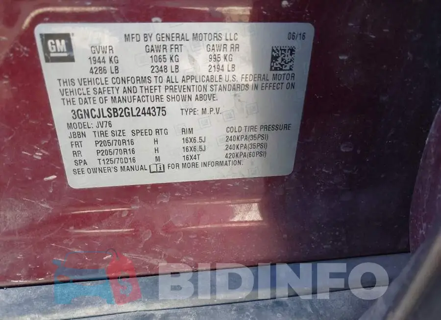 3GNCJLSB2GL244375 Photo# 9