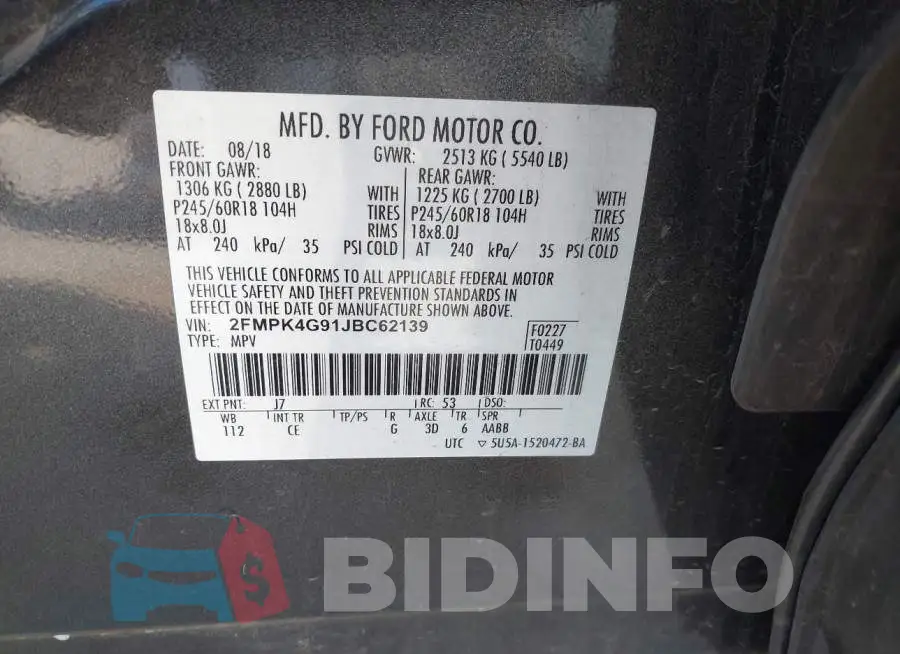 2FMPK4G91JBC62139 Photo# 9