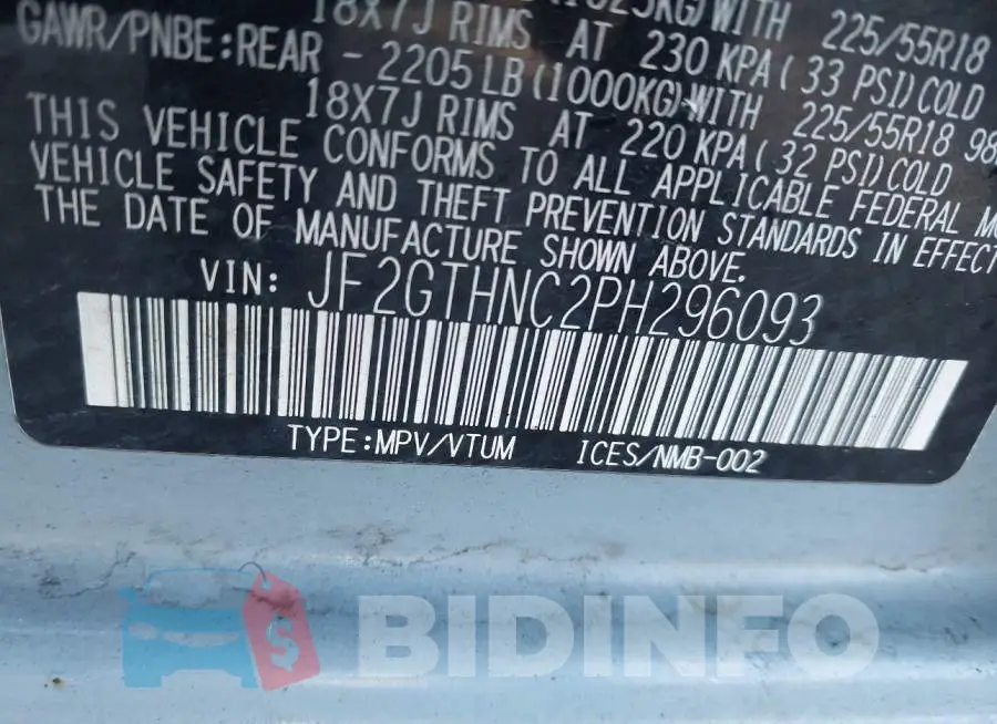 JF2GTHNC2PH296093 Photo# 9