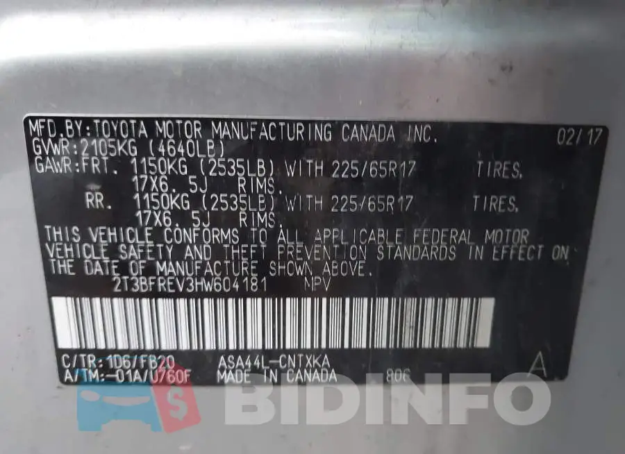 2T3BFREV3HW604181 Photo# 9