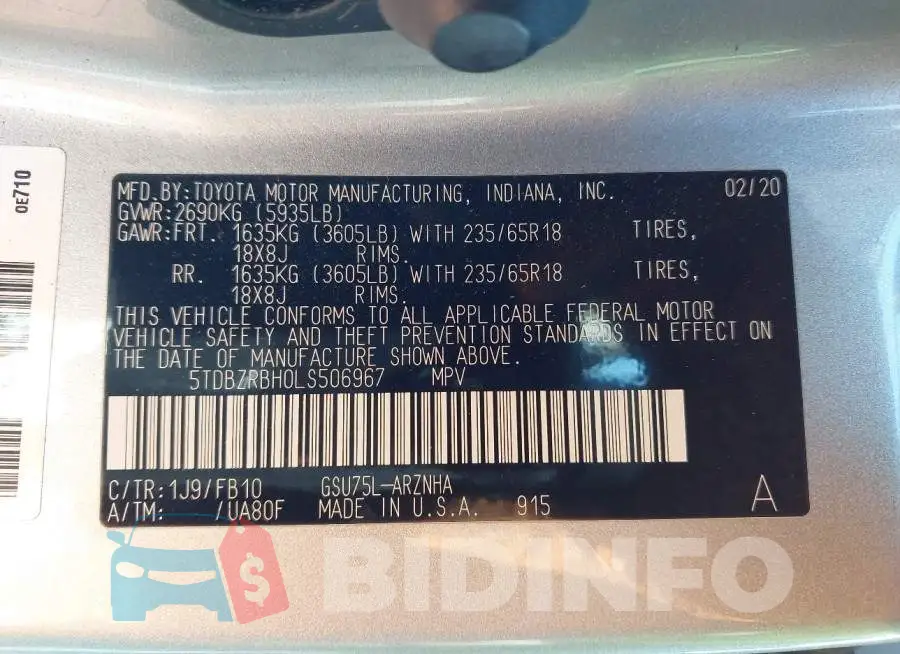 5TDBZRBH0LS506967 Photo# 9