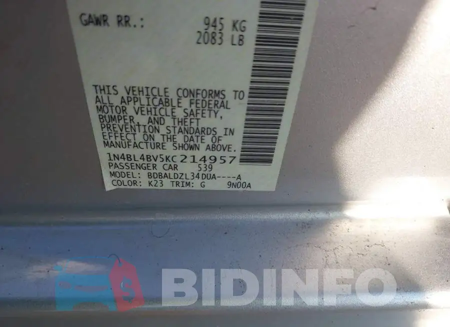 1N4BL4BV5KC214957 Photo# 9