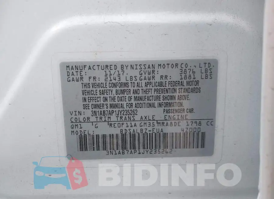 3N1AB7AP1JY235262 Photo# 9