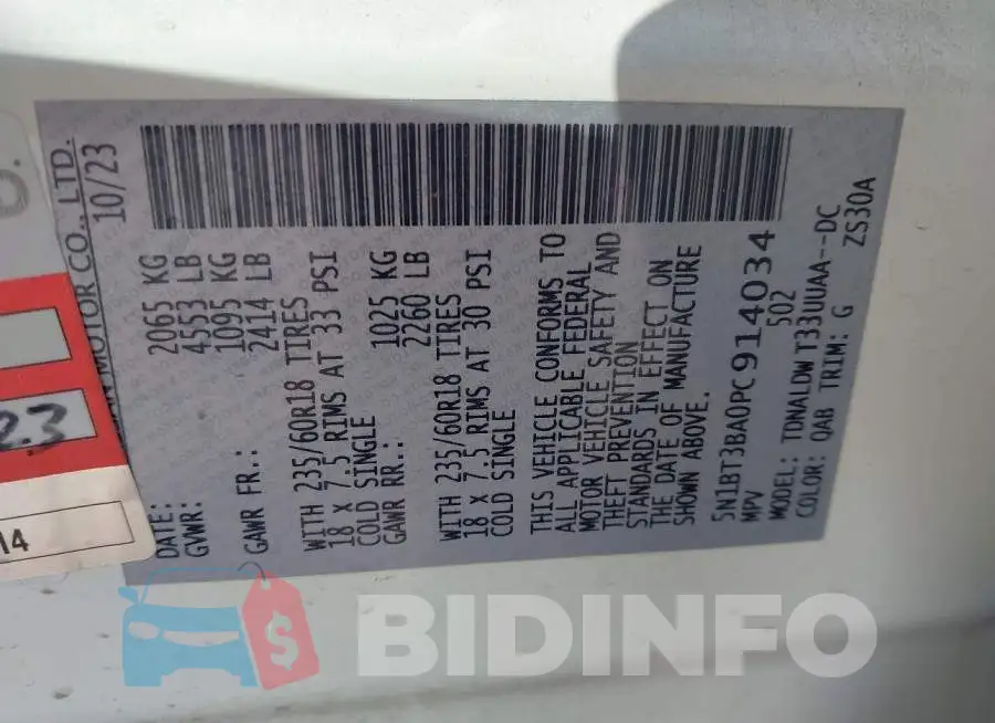 5N1BT3BA0PC914034 Photo# 9