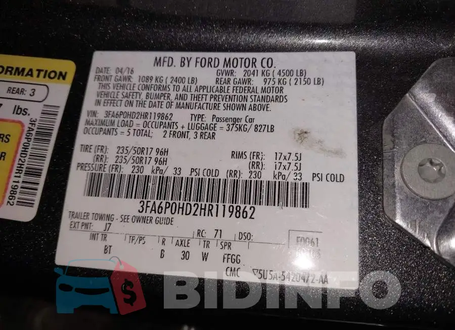 3FA6P0HD2HR119862 Photo# 9