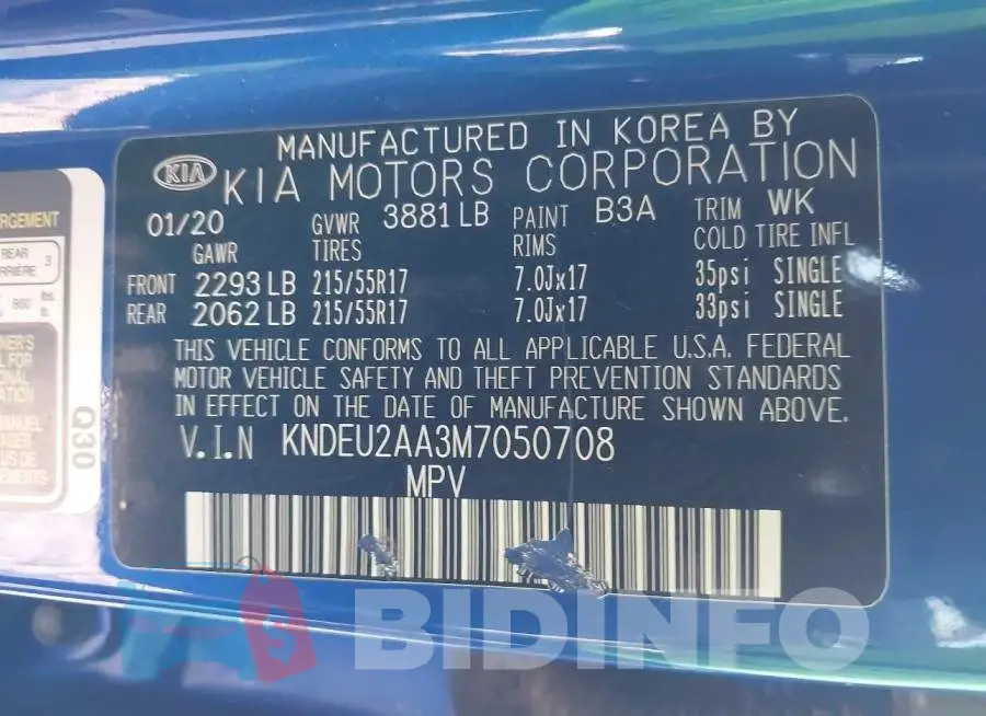KNDEU2AA3M7050708 Photo# 9