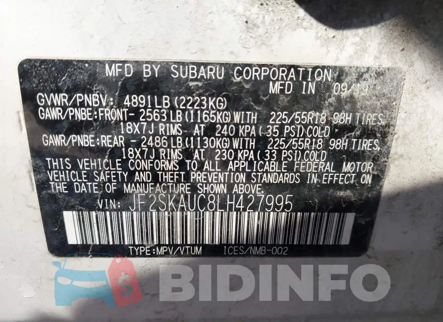 JF2SKAUC8LH427995 Photo# 9