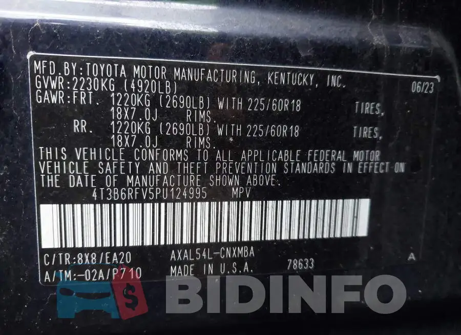 4T3B6RFV5PU124995 Photo# 17