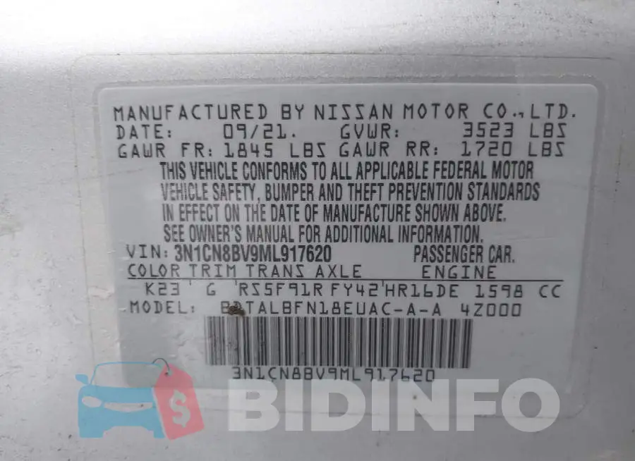 3N1CN8BV9ML917620 Photo# 9
