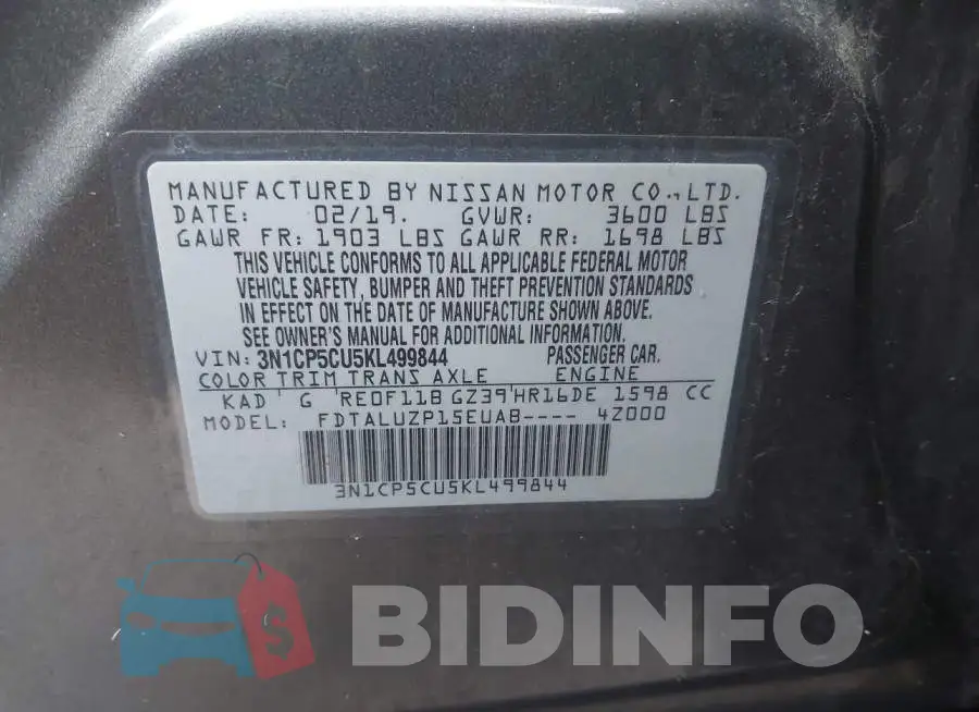 3N1CP5CU5KL499844 Photo# 9