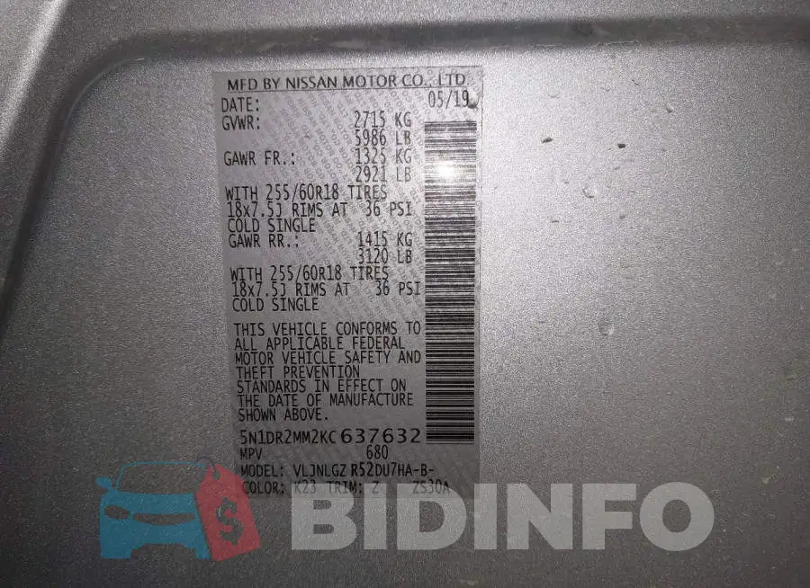 5N1DR2MM2KC637632 Photo# 9