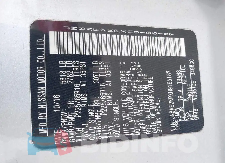 JN8AE2KPXH9165187 Photo# 9