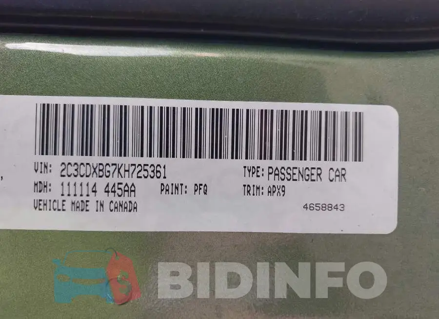 2C3CDXBG7KH725361 Photo# 9