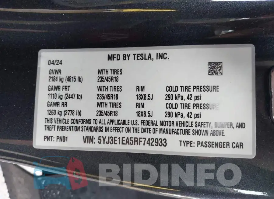5YJ3E1EA5RF742933 Photo# 9