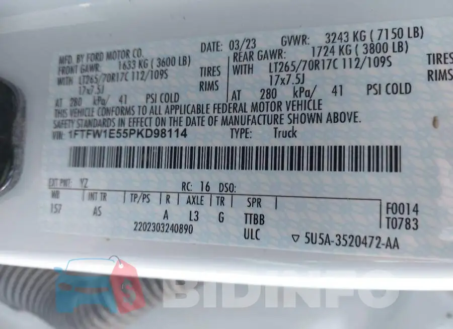 1FTFW1E55PKD98114 Photo# 9