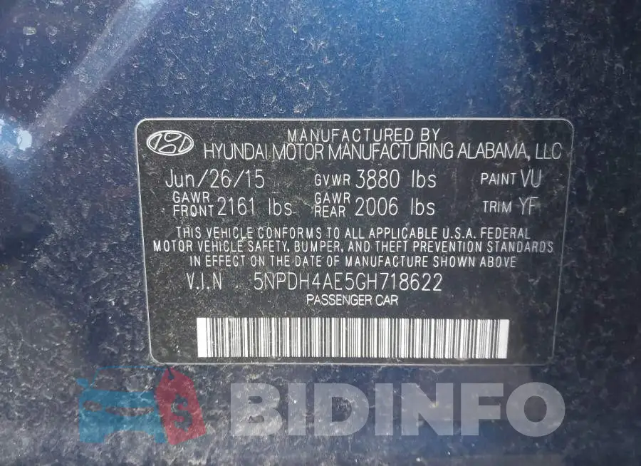 5NPDH4AE5GH718622 Photo# 9