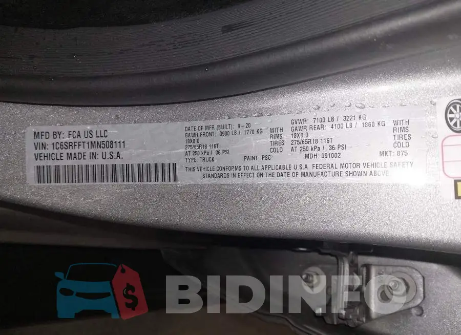 1C6SRFFT1MN508111 Photo# 9