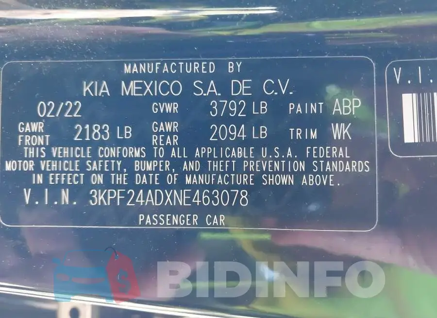 3KPF24ADXNE463078 Photo# 9