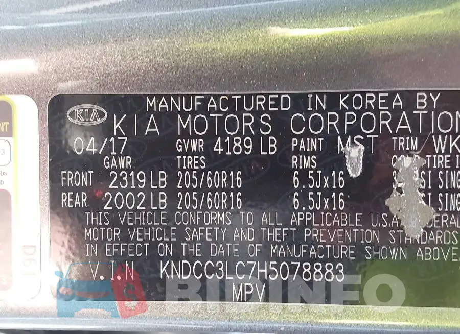 KNDCC3LC7H5078883 Photo# 9