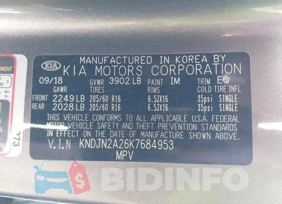 KNDJN2A26K7684953 Photo# 9