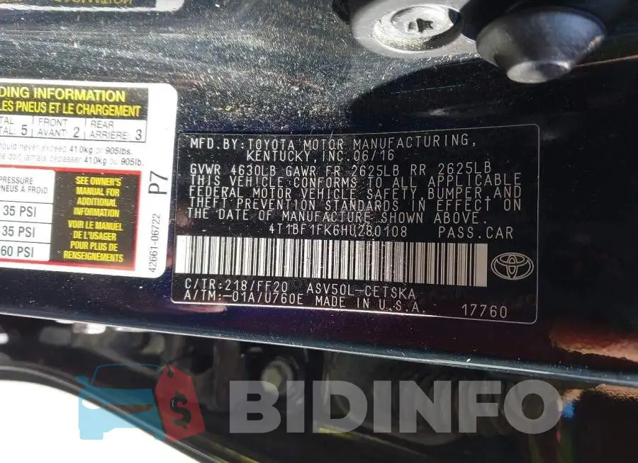 4T1BF1FK6HU280108 Photo# 9