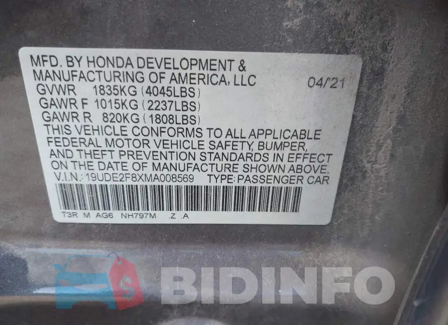19UDE2F8XMA008569 Photo# 9