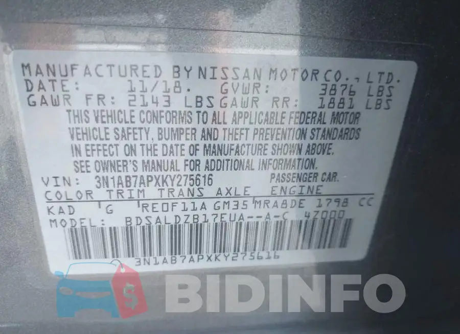 3N1AB7APXKY275616 Photo# 9
