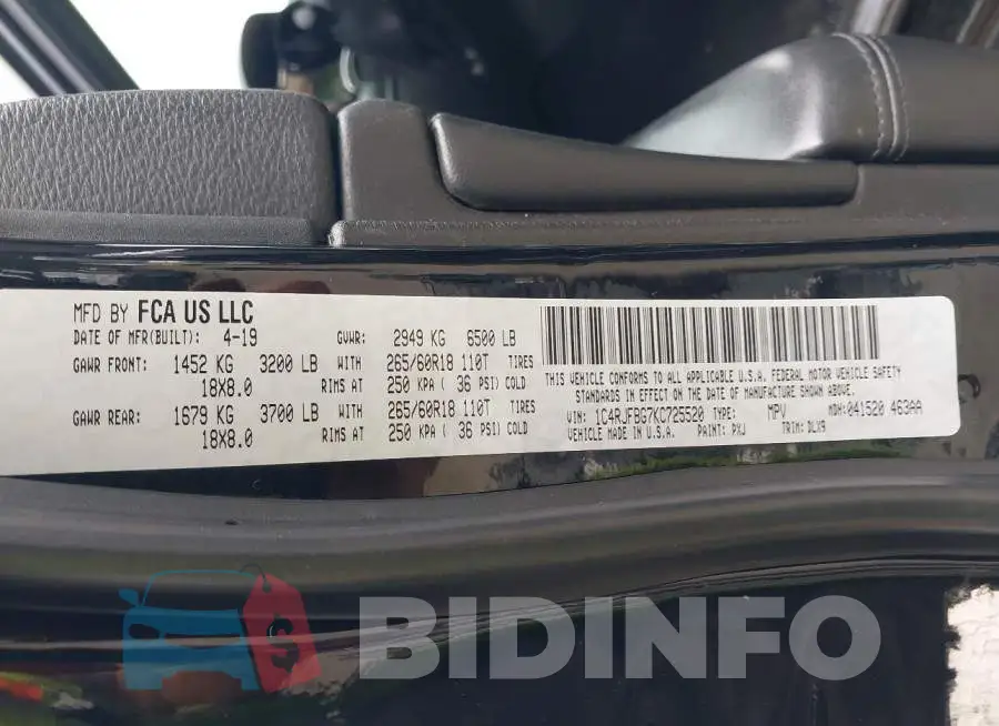 1C4RJFBG7KC725520 Photo# 9