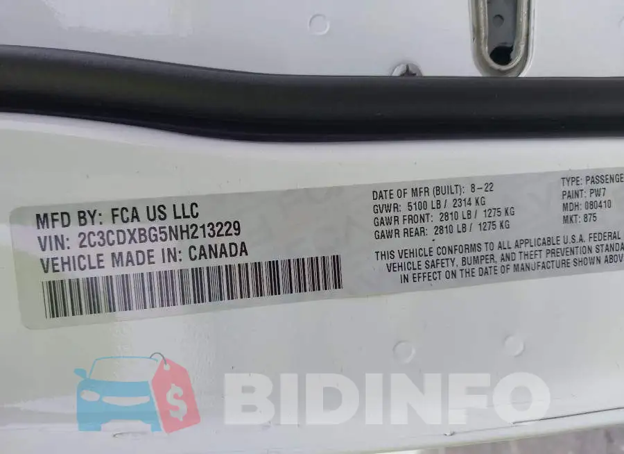 2C3CDXBG5NH213229 Photo# 9