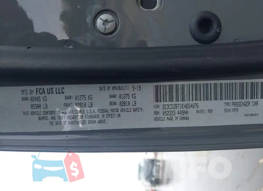 2C3CDZBT1KH654876 Photo# 9