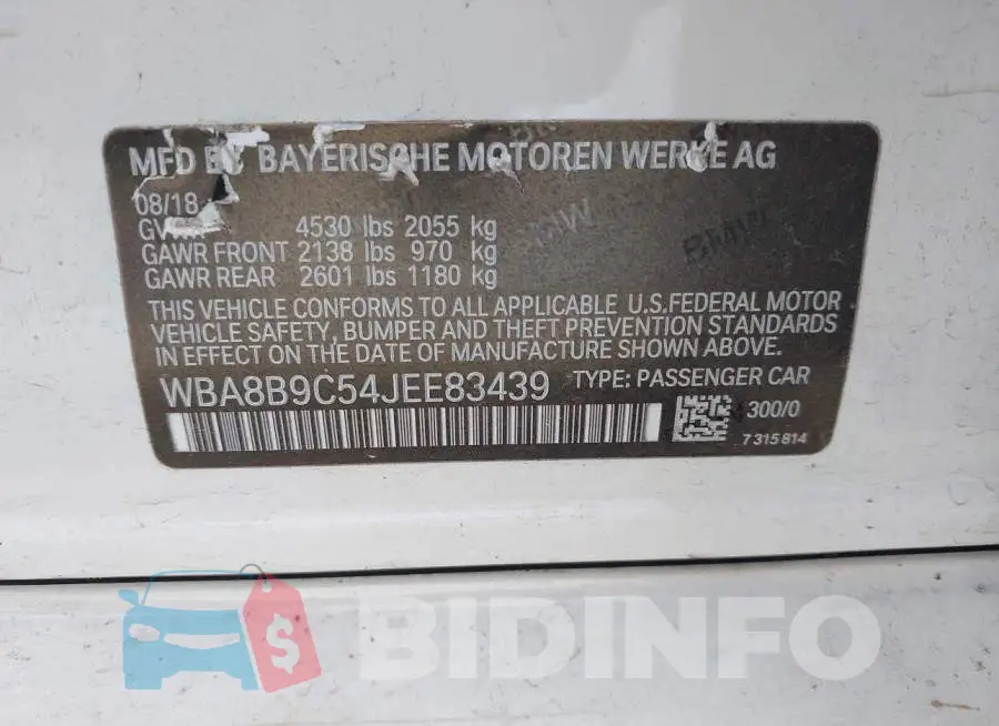 WBA8B9C54JEE83439 Photo# 9