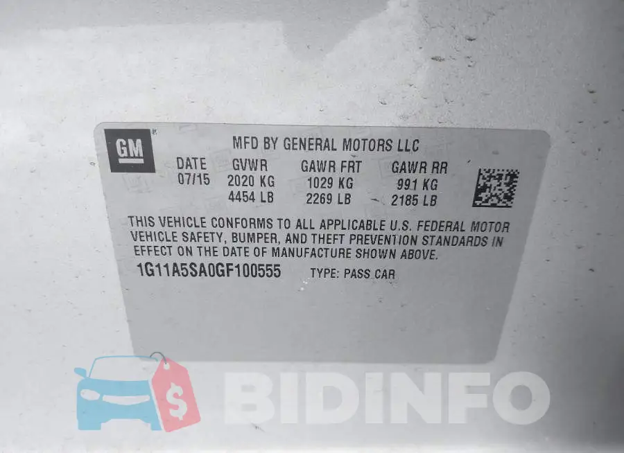 1G11A5SA0GF100555 Photo# 9