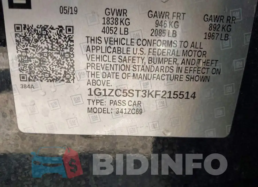 1G1ZC5ST3KF215514 Photo# 9