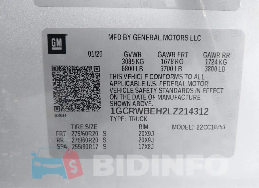 1GCRWBEH2LZ214312 Photo# 9