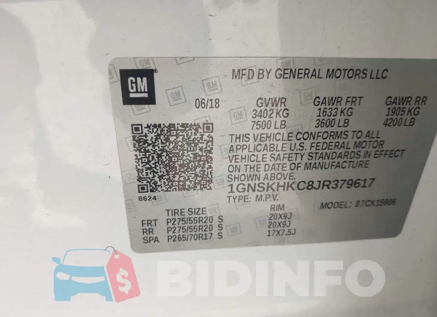 1GNSKHKC8JR379617 Photo# 9