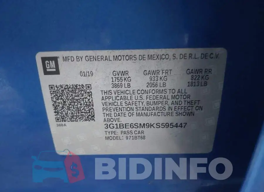 3G1BE6SM9KS595447 Photo# 9