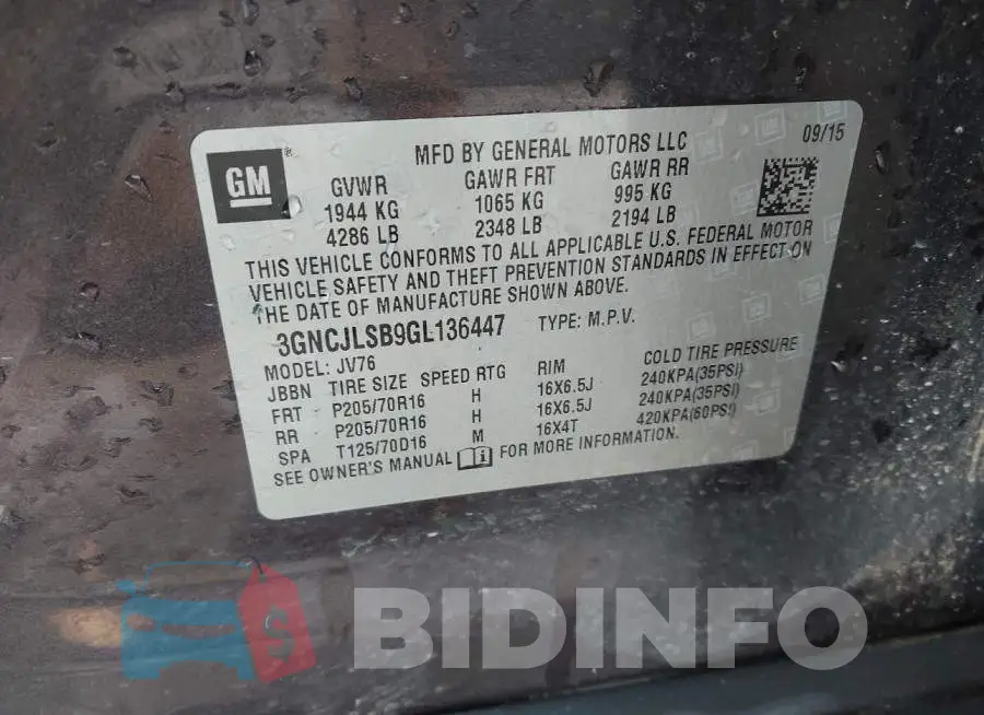 3GNCJLSB9GL136447 Photo# 9