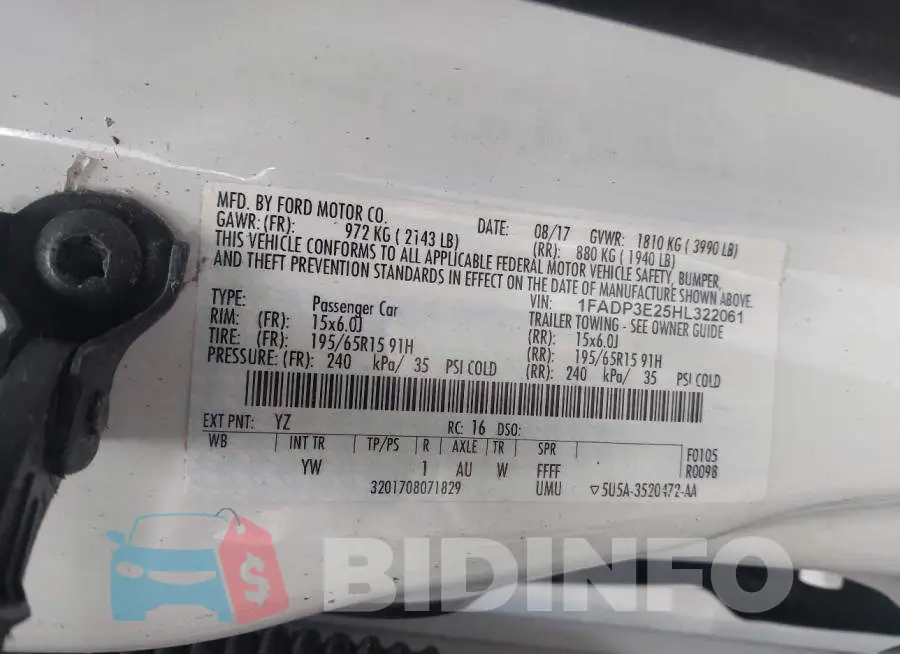 1FADP3E25HL322061 Photo# 9