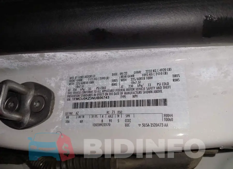 1FMCU0KZ3NUB06743 Photo# 9