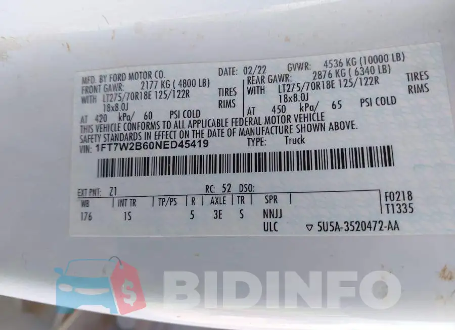 1FT7W2B60NED45419 Photo# 9