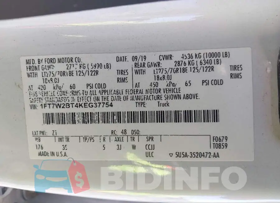 1FT7W2BT4KEG37754 Photo# 9