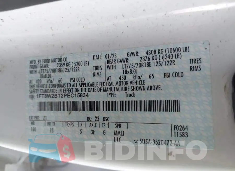 1FT8W2BT2PEC15834 Photo# 8