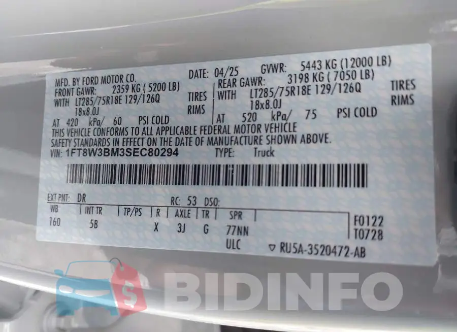 1FT8W3BM3SEC80294 Photo# 8