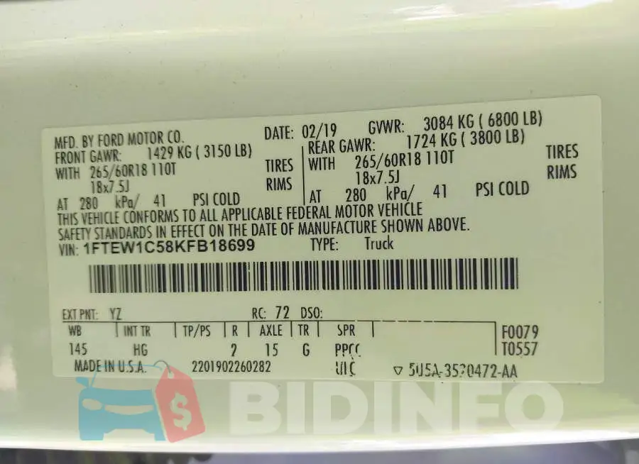 1FTEW1C58KFB18699 Photo# 9