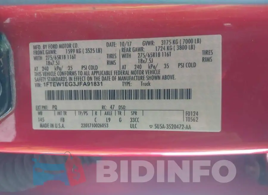 1FTEW1EG3JFA91831 Photo# 9
