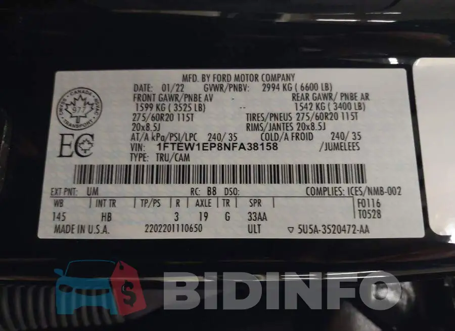 1FTEW1EP8NFA38158 Photo# 9