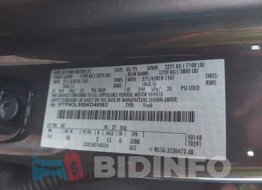 1FTFW3L55SKD49583 Photo# 9