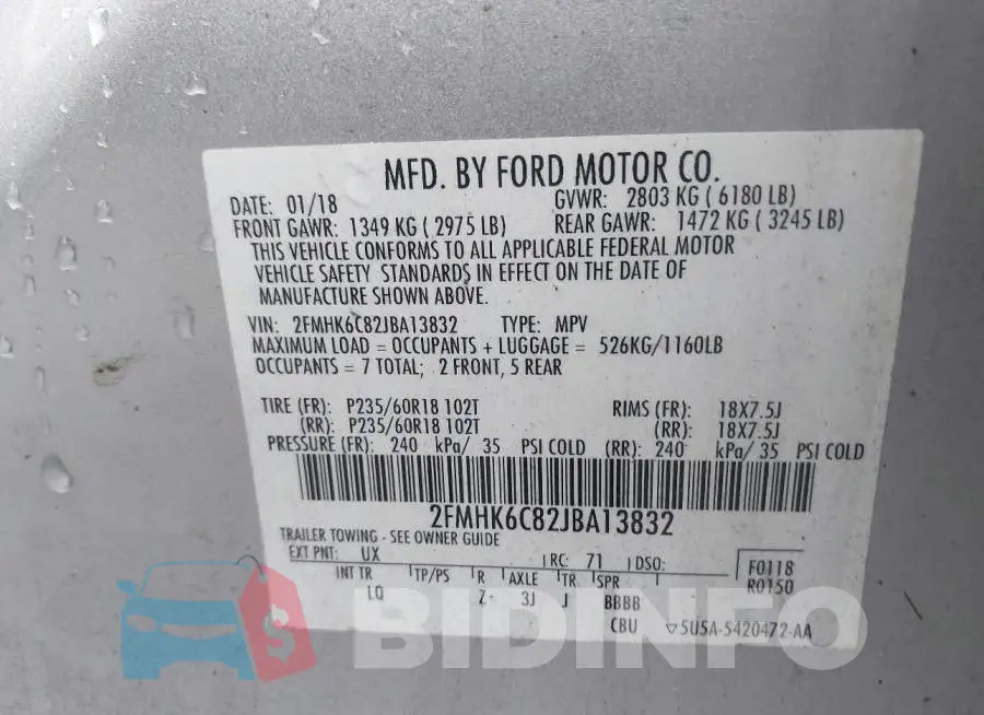 2FMHK6C82JBA13832 Photo# 9