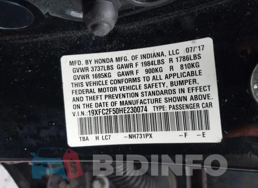 19XFC2F50HE230074 Photo# 9