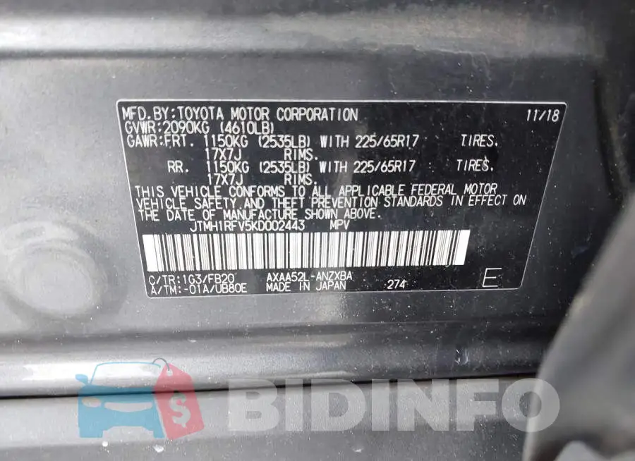 JTMH1RFV5KD002443 Photo# 9